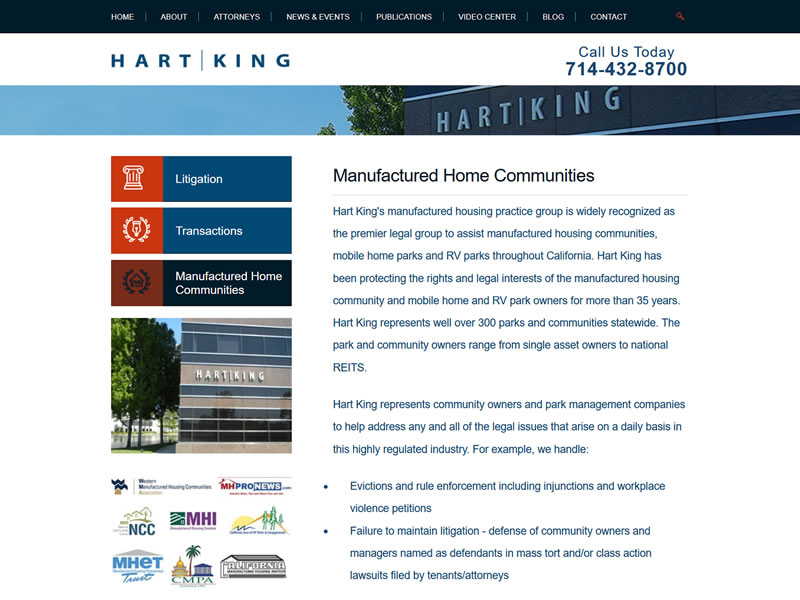 Screenshot of Hart | King Website Manufactured Home Communities
