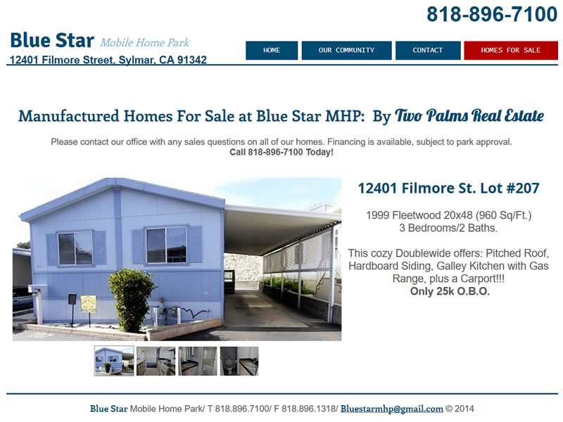 Screenshot: Mobile Homes for Sale at Blue Star Mobile Home Park in California by Two Palms Real Estate