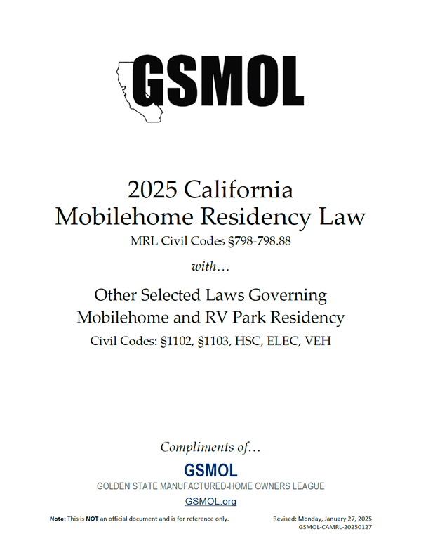 2025 California Mobilehome Residency Law