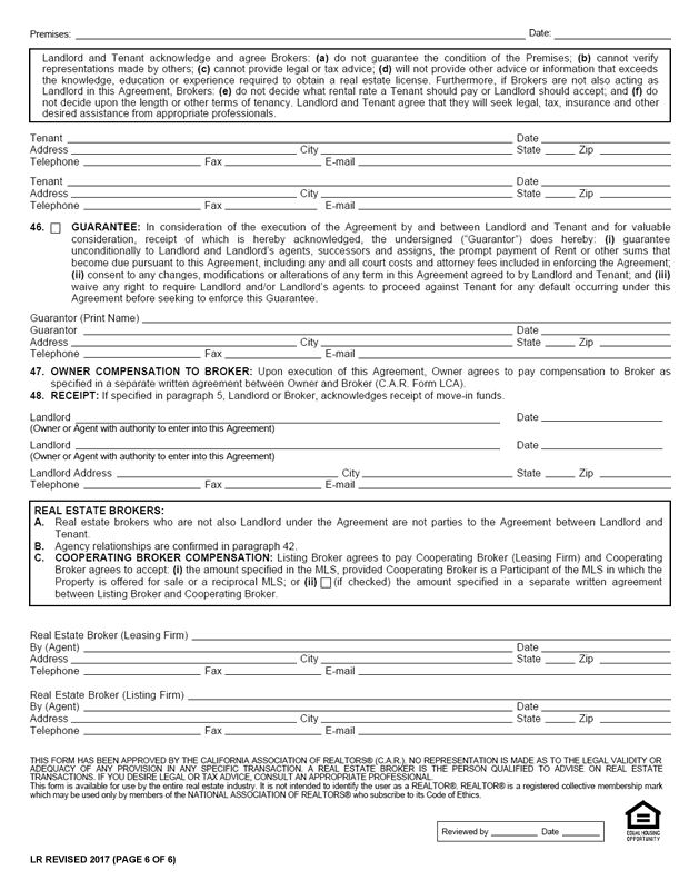 C.A.R. Form LR, Revised 2017, Page 6 of 6