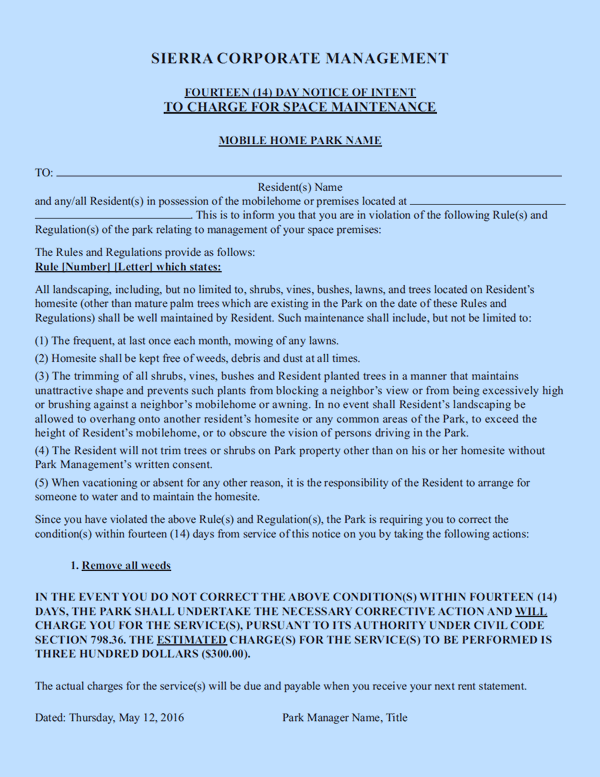 Sierra Corporate Management Fourteen (14) Day Notice Page 1 Blue